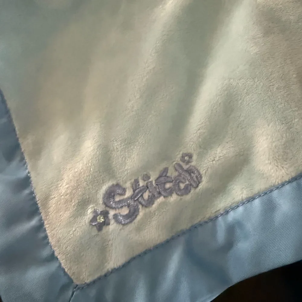Disney Baby Blue Stitch Plush Lovey Security Blanket Satin Trim 14